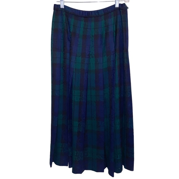 Vintage Pendleton Wool Midi Skirt Womens Small Pleated Plaid Floral USA Made - Picture 1 of 10